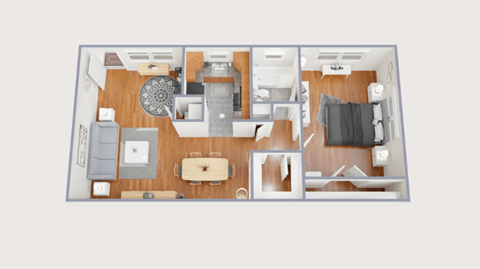 Floor plan for 1 bed, 1 bath, 750 sqft